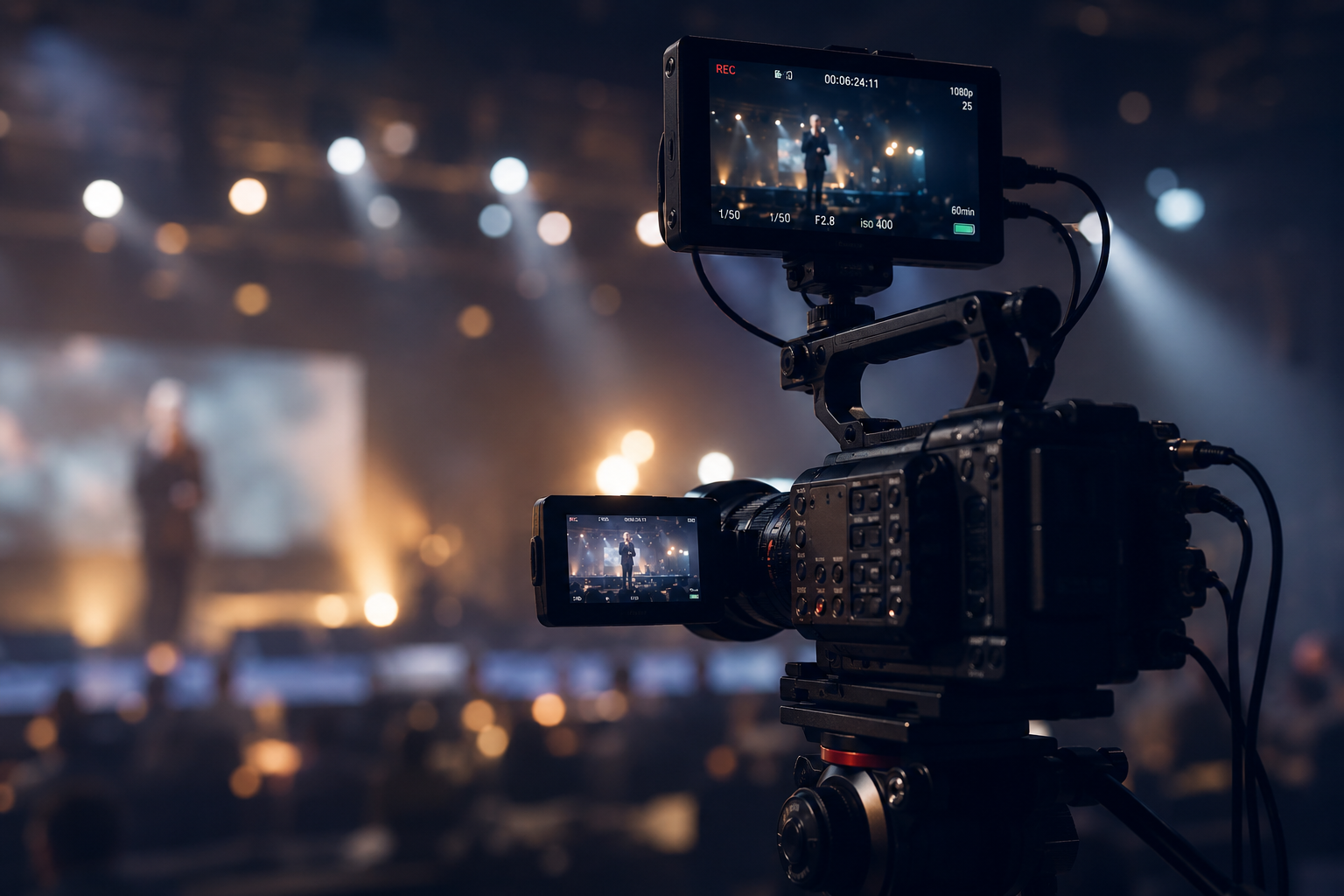 Book a Session 5 Professional Camera Filming a Stage