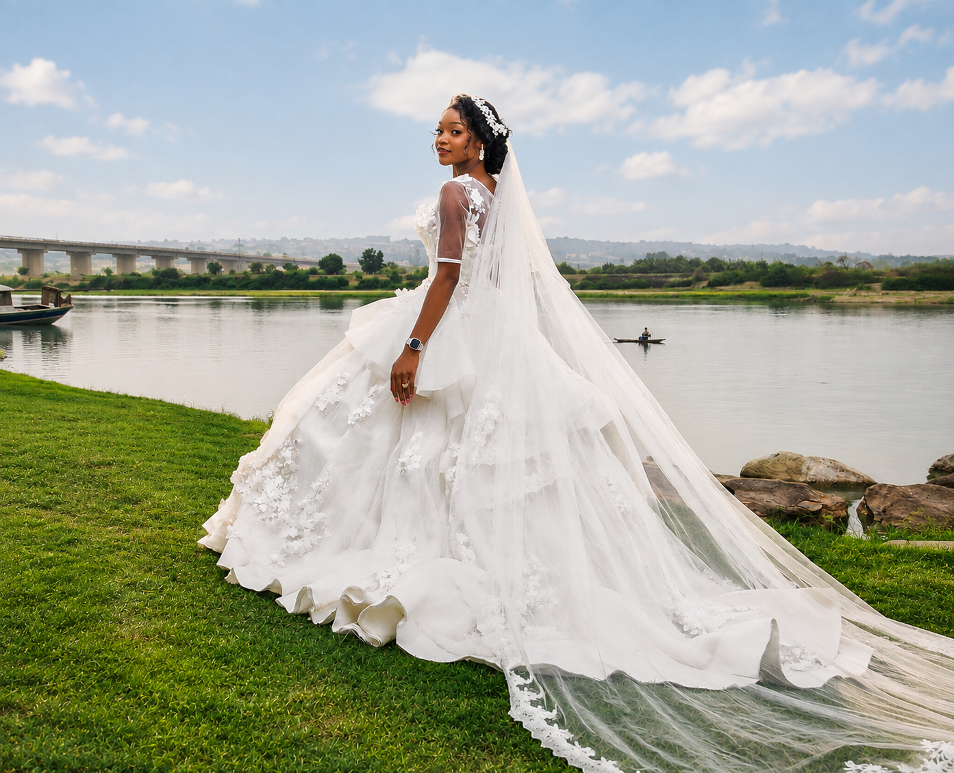 Riverbank Bride in Flowing Veil 1